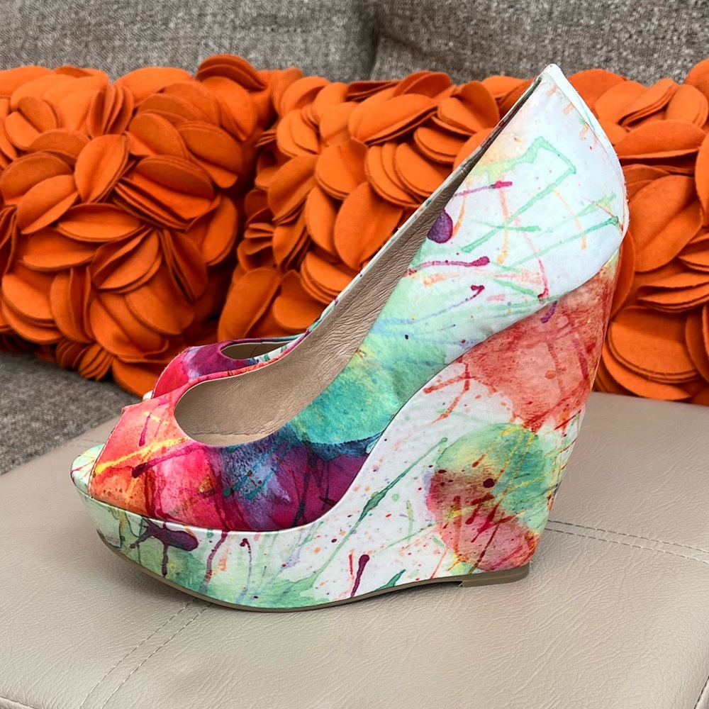 Aldo Colorful Splash Print Open Toe Wedges - image 3